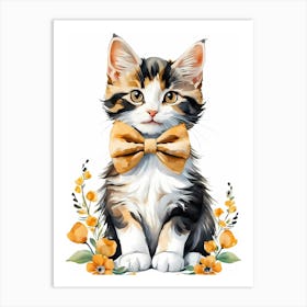 Calico Kitten Wall Art Print With Floral Crown Girls Bedroom Decor (18)  Art Print
