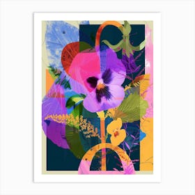 Pansy 1 Neon Flower Collage Art Print