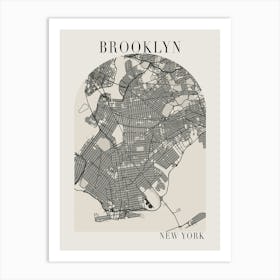 Brooklyn New York Boho Minimal Arch Full Beige Color Street Map 1 Art Print