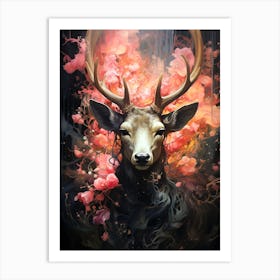 Deer With Flowers 2 Art Print