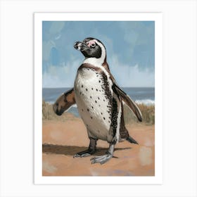 African Penguin Santiago Island Oil Painting 2 Art Print