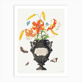Tiger Lily And Butterflies, Robert Havell Art Print