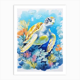 Sea Turtle In The Ocean Blue Aqua 7 Art Print