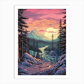 Tundra Landscape Pixel Art 4 Art Print