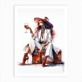 Elegant Lady With A Glass Of Red Wine 3 Art Print