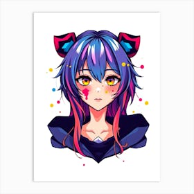 Anime Girl With Purple Hair Art Print