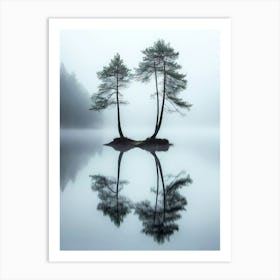 Two Trees In The Mist 1 Art Print