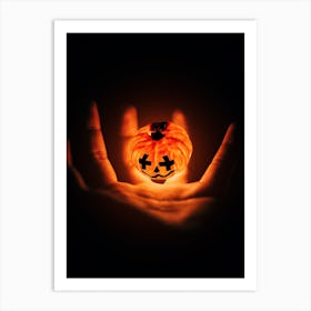 Halloween Pumpkin In A Hand Art Print