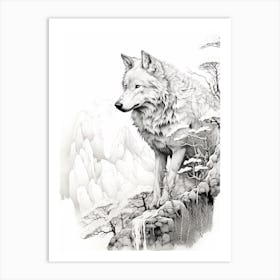 Japanese Wolf Line Drawing 4 Art Print