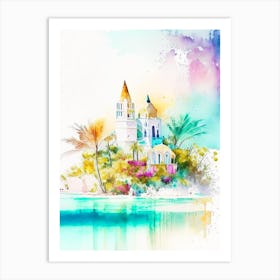 Isla Mujeres Mexico Watercolour Pastel Tropical Destination Art Print