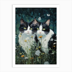 Two Cats In Daisies 1 Art Print