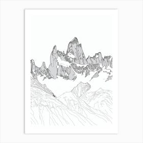 Cerro Fitz Roy Argentina Line Drawing 8 Art Print