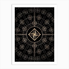 Geometric Glyph Radial Array in Glitter Gold on Black n.0449 Art Print