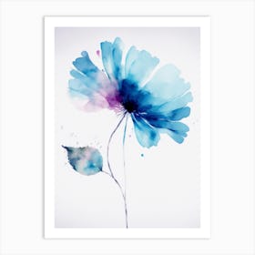 Blue Flower Watercolor Painting Art Print