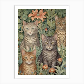 William Morris Four Cats In A Garden Art Print