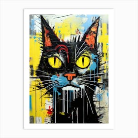 Graffiti Whisker Vibes: Basquiat's style Cat Tales Art Print