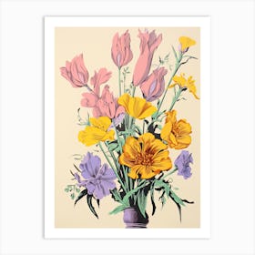 Colourful Flower Still Life Risograph Style 23 Art Print