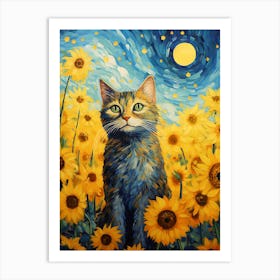 Cat In Sunflowers 3 Art Print