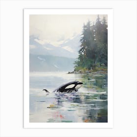 Dreamy Orca Whale Watercolour In The Mist Art Print