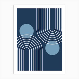 Mid Century Modern Geometric B19 In Navy Blue Shades (Rainbow And Sun Abstract) 01 Art Print