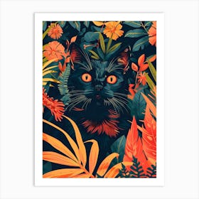 Black Cat In The Jungle Inspired by William Morris Art Print