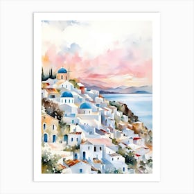 Watercolor Of Greek Village 1 Art Print