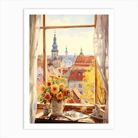 Window View Of Vilnius Lithuania In Autumn Fall, Watercolour 3 Art Print