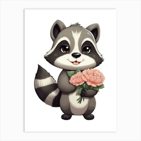 Raccoon With Flowers Art Print