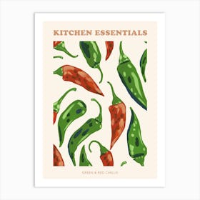 Green & Red Chilli Pattern Illustration Poster Art Print