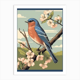 Vintage Bird Linocut Eastern Bluebird 3 Art Print