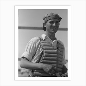 Migratory Laborers Like To Play Baseball, Here Is One Of Them In A Catchers Uniform At The Agua Fria Migratory Lab Art Print