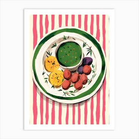 A Plate Of Pesto Pasta, Top View Food Illustration 4 Art Print