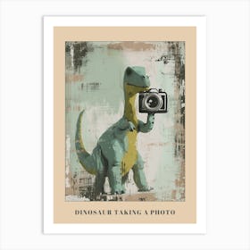 Dinosaur Taking A Photo On An Analogue Camera Muted Pastels 1 Poster Art Print
