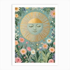 Golden Sun And Flowers Art Print