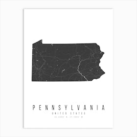 Pennsylvania Mono Black And White Modern Minimal Street Map Art Print