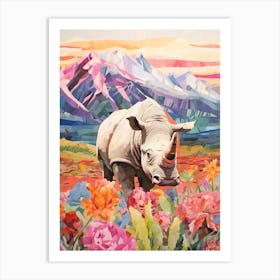 Colourful Patchwork Rhino 4 Art Print