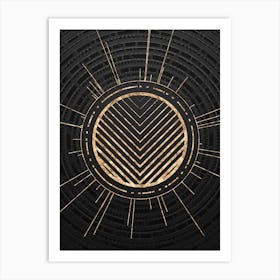 Geometric Glyph Symbol in Gold with Radial Array Lines on Dark Gray n.0048 Art Print