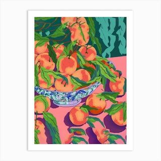 Summer Peaches In A Bowl Matisse Style Art Print