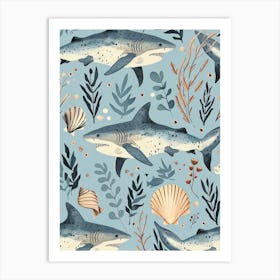 Pastel Blue Nurse Shark Watercolour Seascape Pattern 1 Art Print