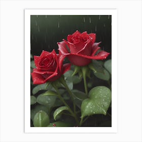 Red Roses At Rainy With Water Droplets Vertical Composition 63 Art Print