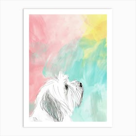 Coton De Tulear Dog Pastel Line Watercolour Illustration  1 Art Print