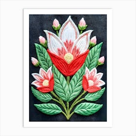 Embroidered Flowers 4 Art Print