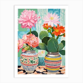 Cactus Painting Maximalist Still Life Acanthocalycium Cactus 3 Art Print