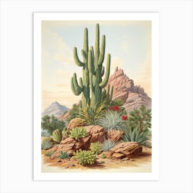 Vintage Cactus Illustration Organ Pipe Cactus Art Print