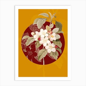 Vintage Botanical Apple Blossom Flores Mali on Circle Red on Yellow n.0150 Art Print