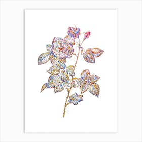 Stained Glass Pink Bourbon Roses Mosaic Botanical Illustration on White n.0307 Art Print
