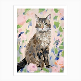 A American Bobtail Cat Painting, Impressionist Painting 2 Art Print