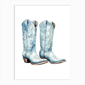 Blue Cowboy Boots Art Print