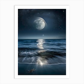 Full Moon Over The Ocean-Reimagined 4 Art Print