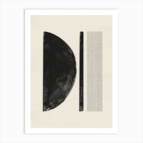 Minimalist Geometric Line, Moon Object, Neutral Color, Watercolor Black Neutral Painting Art Print